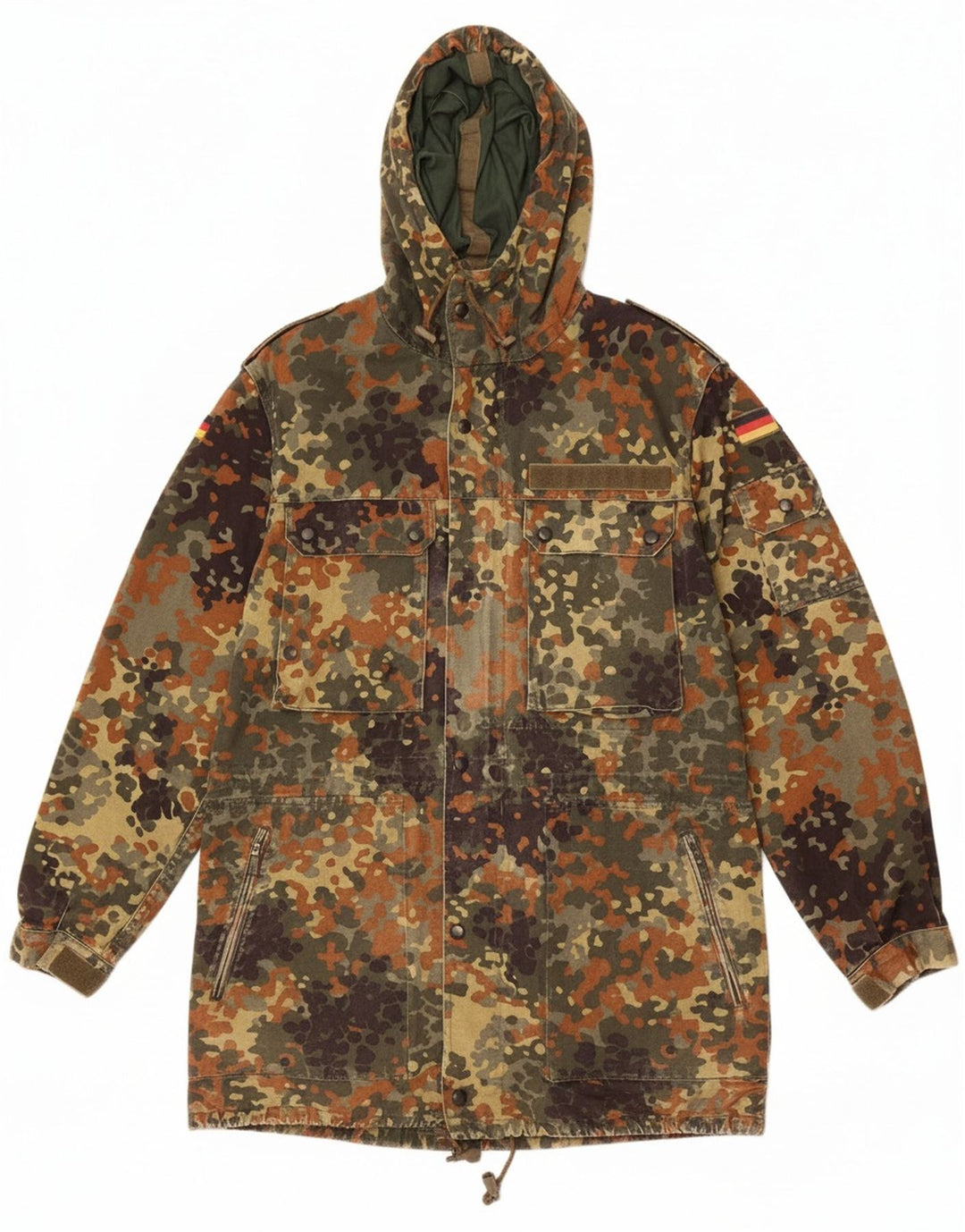 VINTAGE Mens Hooded Military Jacket UK 36 Small Green Camouflage