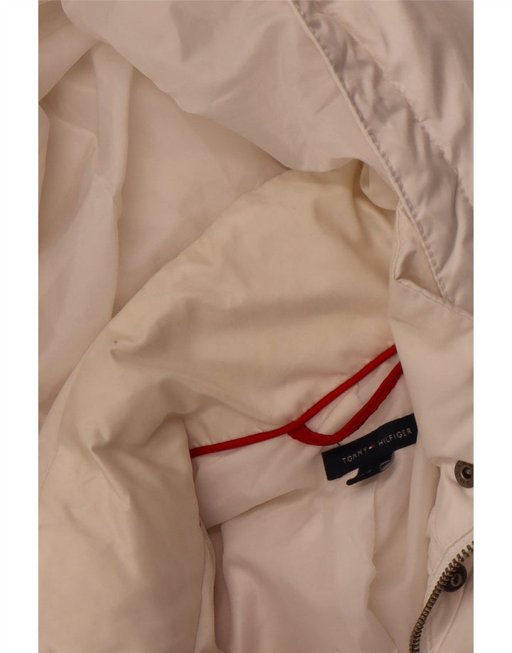 TOMMY HILFIGER Jachetă căptușită cu glugă pentru femei UK 12 Poliester alb mediu