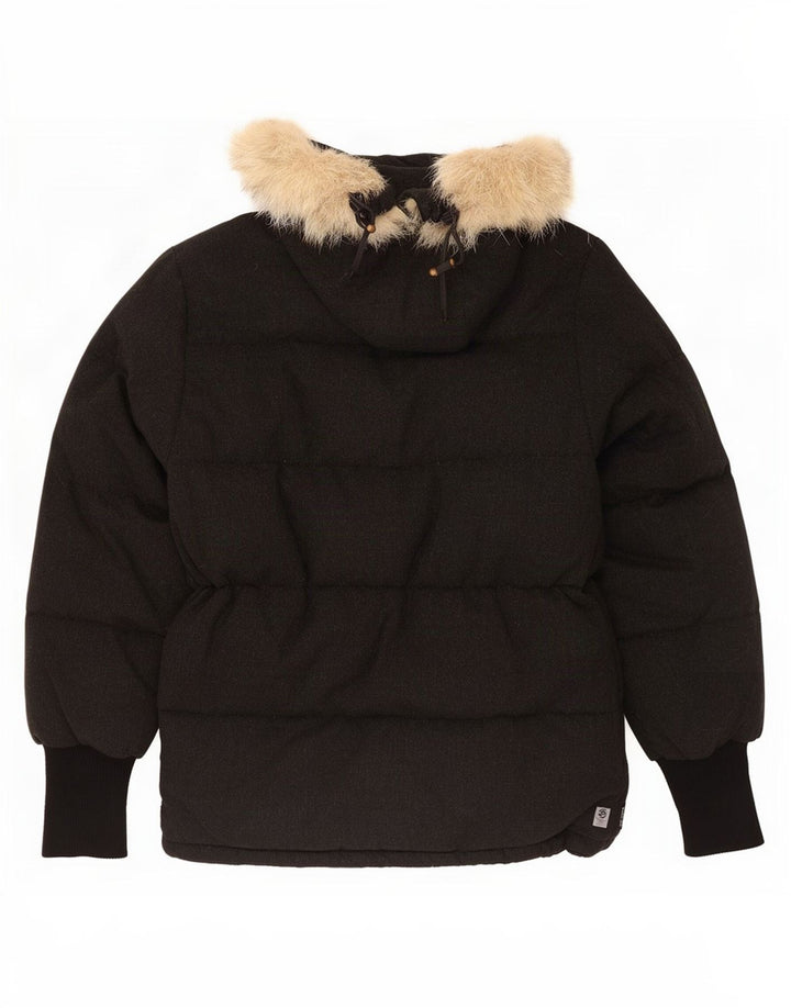 Jachetă căptușită cu glugă Moncler pentru bărbați UK 36, lână neagră mică