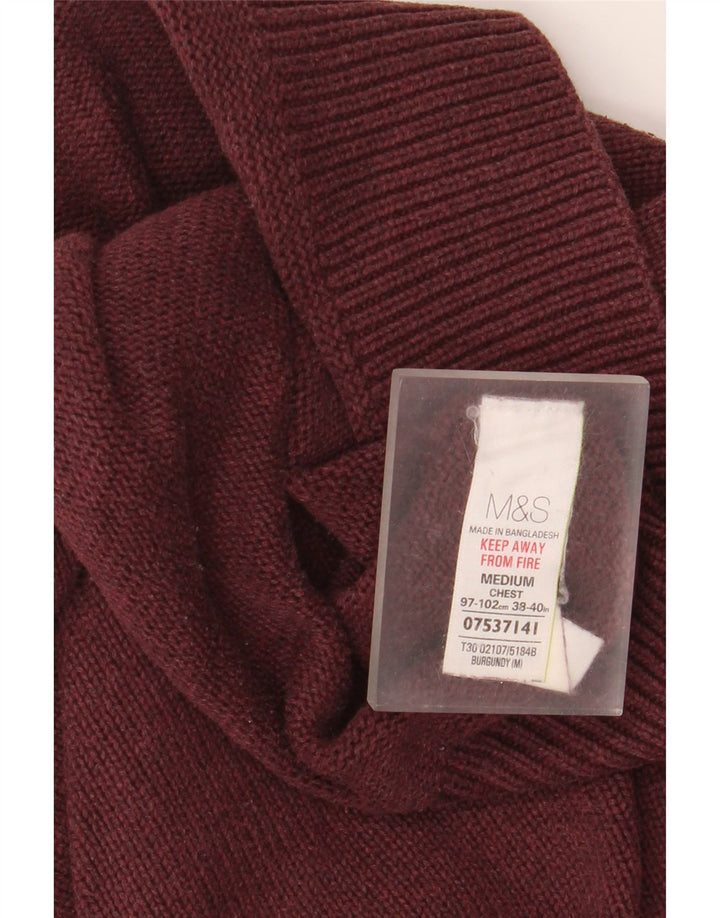Pulover pentru bărbați Marks & Spencer, cu gât șal, bumbac mediu burgundă