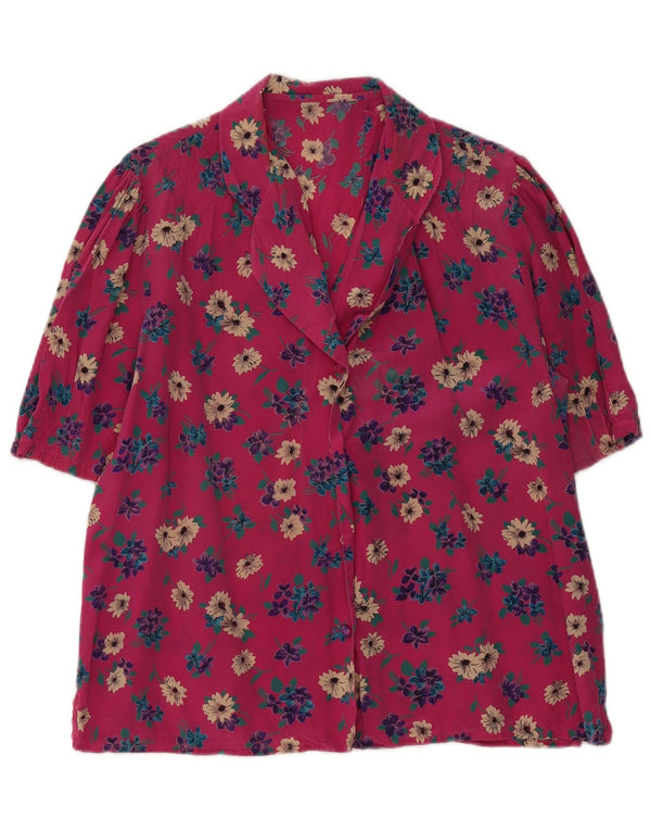 Bluză cămașă cu mânecă scurtă pentru femei vintage UK 18 XL roz floral
