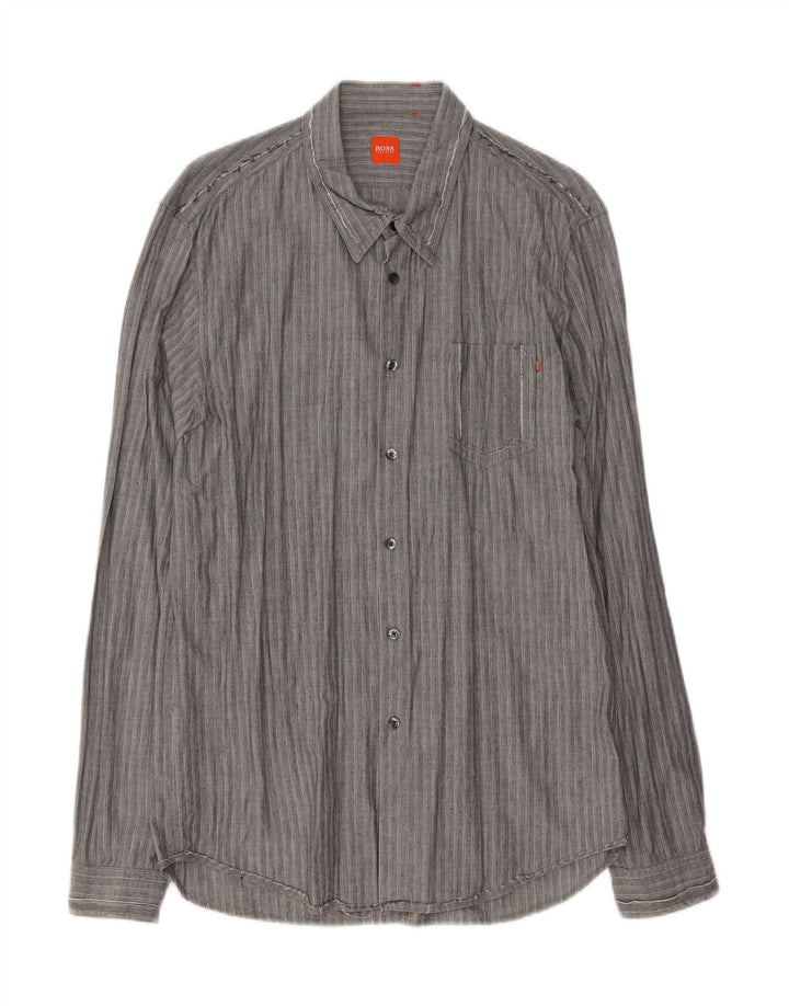 HUGO BOSS Mens Shirt Medium Grey Striped