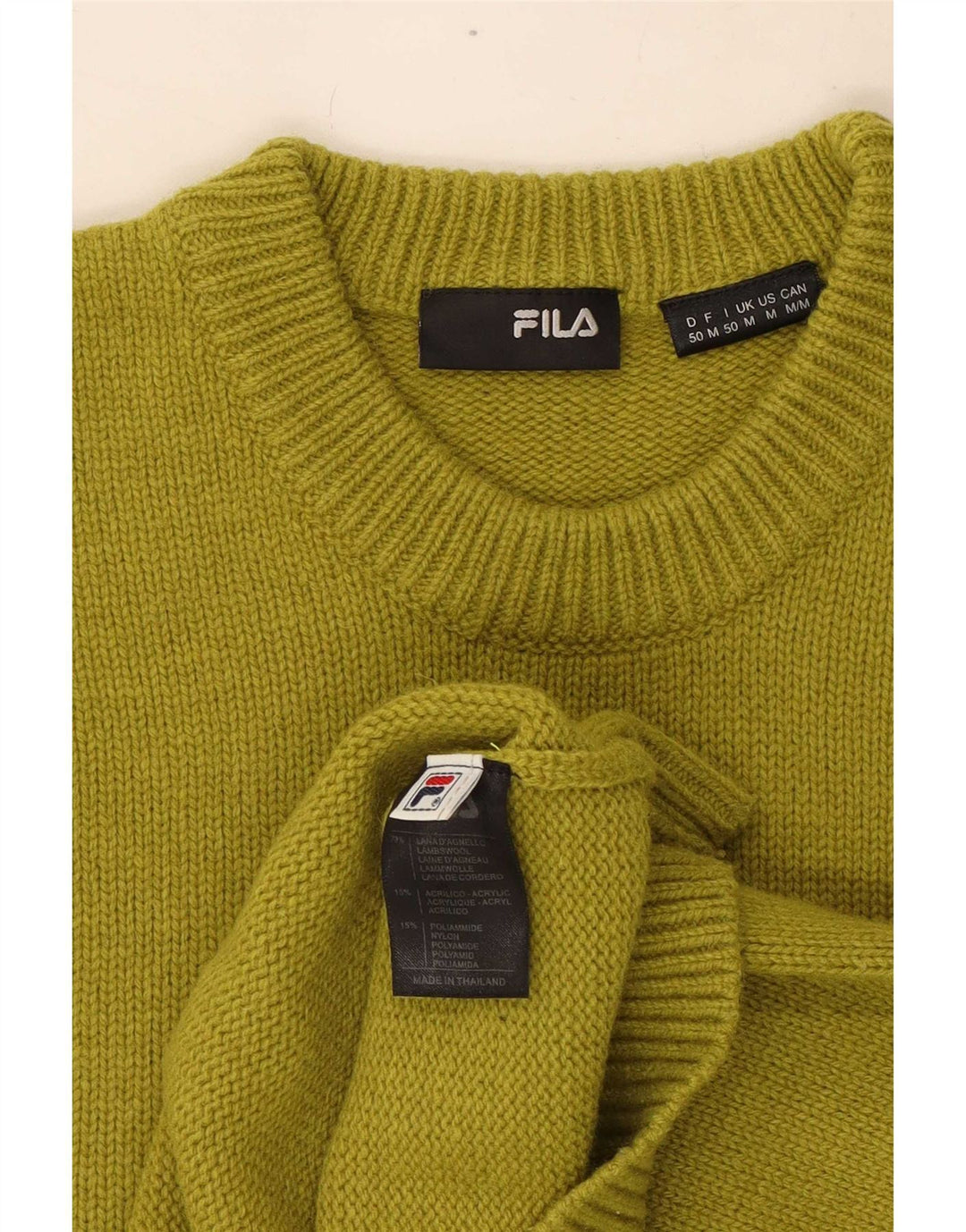 Pulover Fila pentru bărbați cu gât crew, lână medie kaki