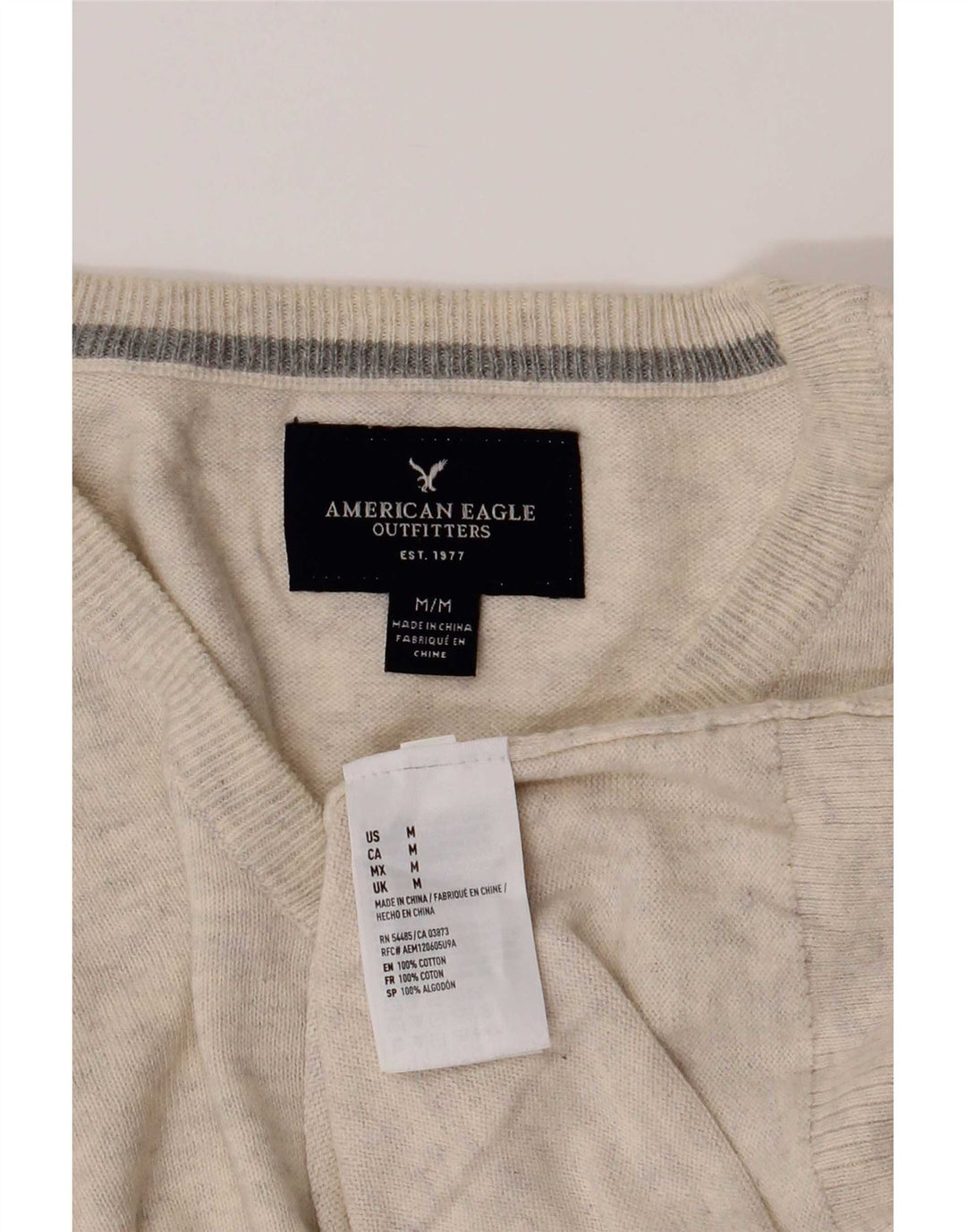 American Eagle Outfitters Pulover cu decolteu în V pentru bărbați, bej mediu, cu pete