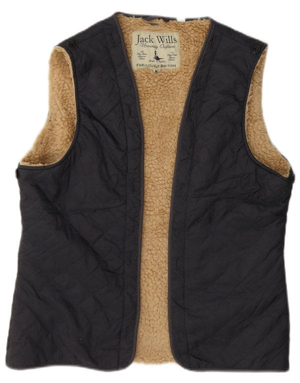 Jack Wills pentru femei Sherpa Open Quilted Gilet UK 14 mare bumbac gri