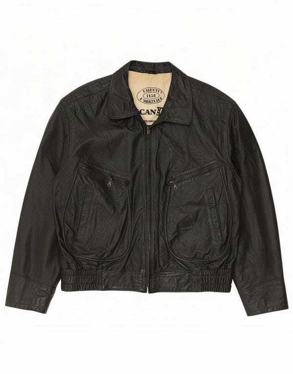 Jachetă de piele vintage pentru bărbați IT 56 3XL neagră