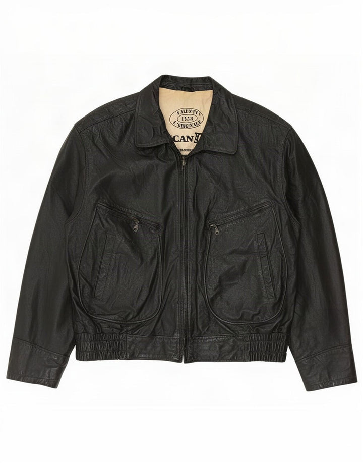 Jachetă de piele vintage pentru bărbați IT 56 3XL neagră