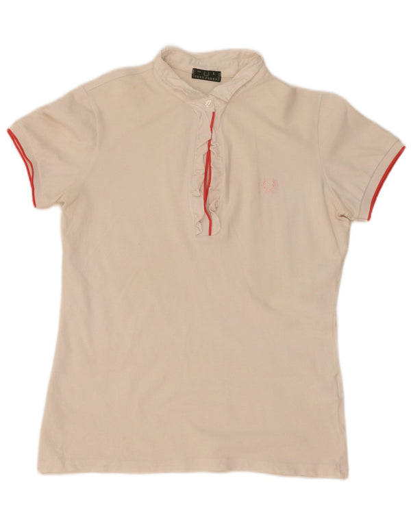 Fred Perry Tricou Polo Femei UK 14 Mare Bumbac Alb