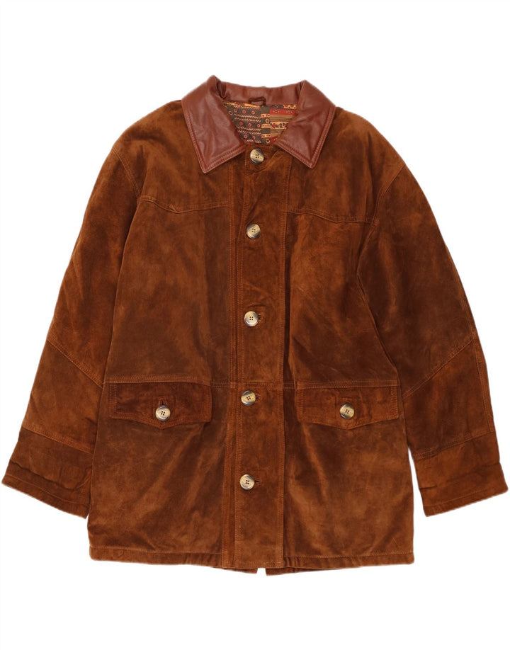 Jachetă vintage pentru bărbați, de piele intoarsă, în formă largi IT 46 din piele maro mică