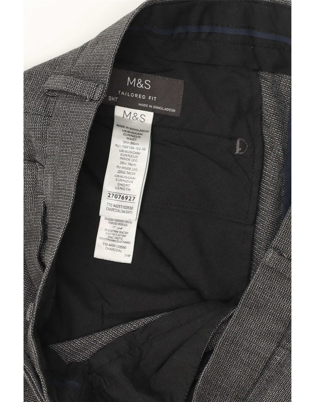 Marks & Spencer Pantaloni de costum croiți pentru bărbați L34 L28 Poliester gri