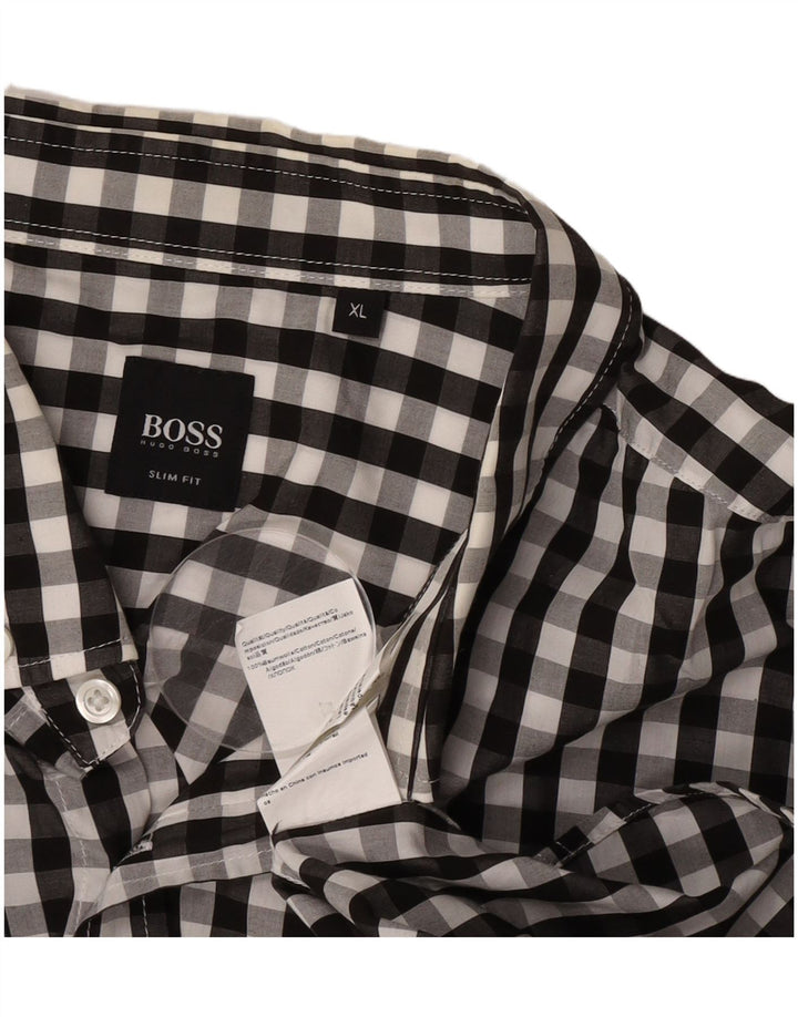 Cămașă pentru bărbați Hugo Boss Slim Fit XL, bumbac vichy negru