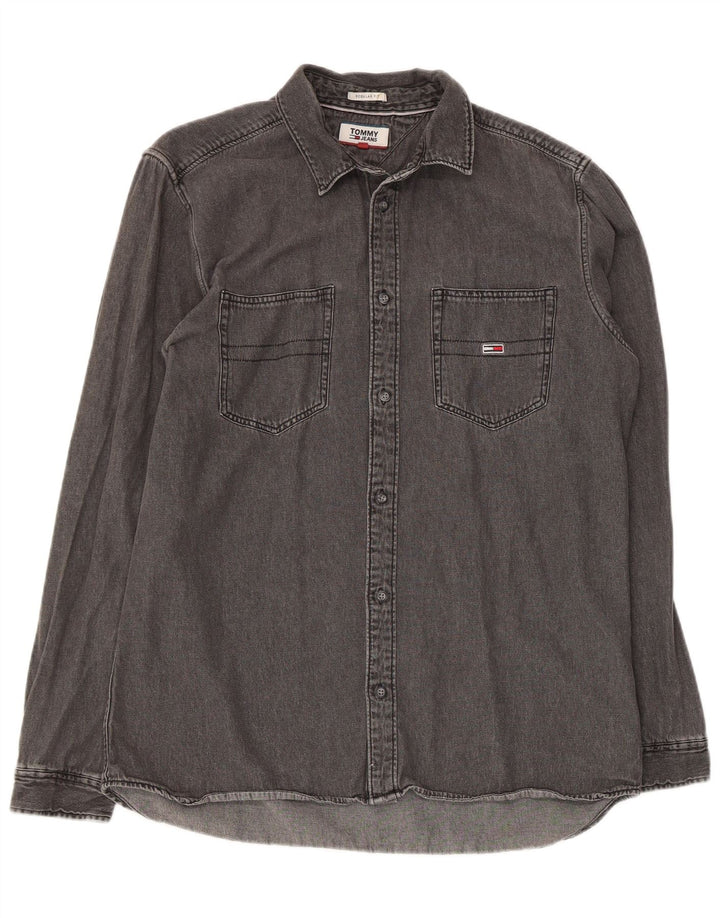 Cămașă din denim pentru bărbați Tommy Hilfiger, mare, gri bumbac