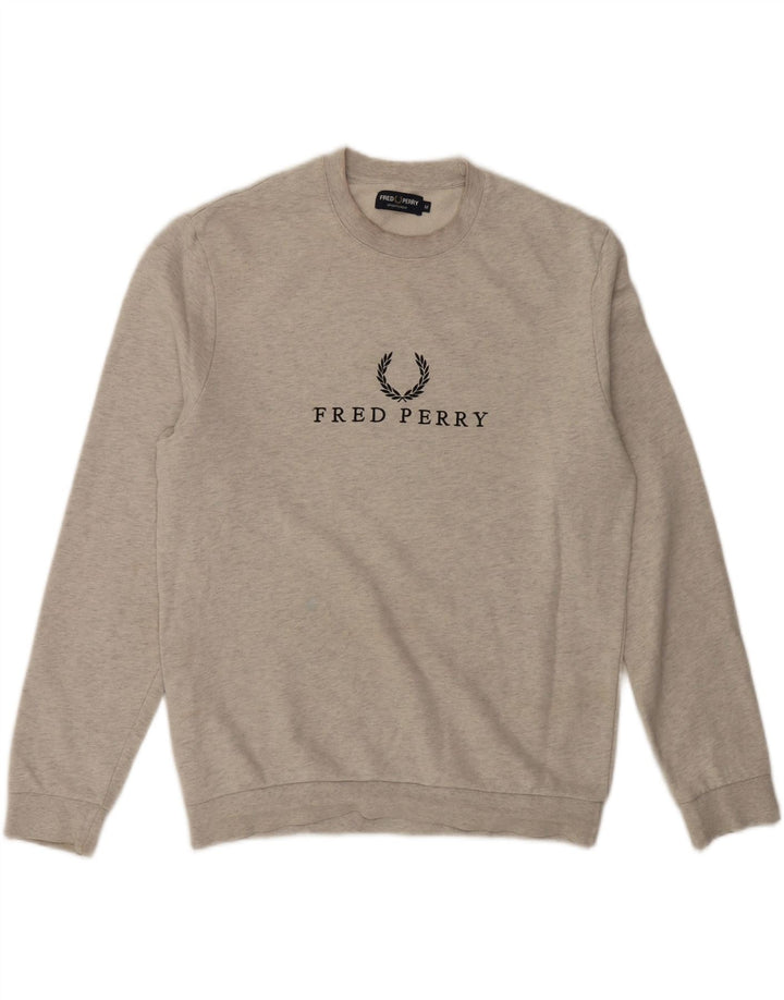 Hanorac grafic pentru bărbați Fred Perry Pulover din bumbac gri mediu