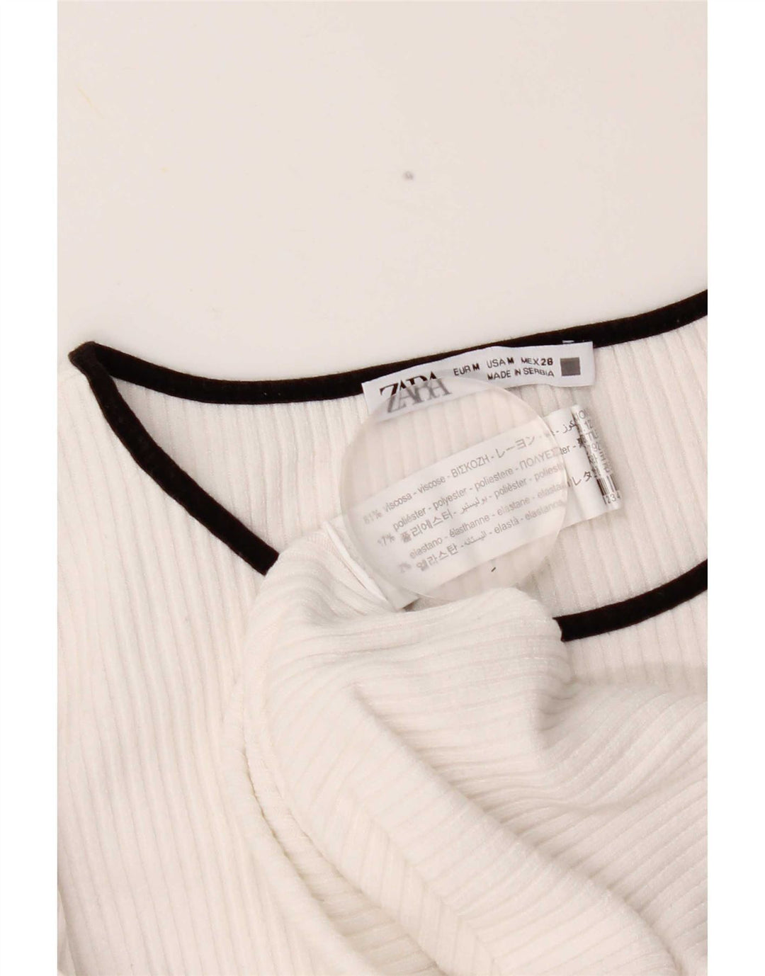 Top femei Zara cu mânecă lungă UK 12 Medium White Viscose