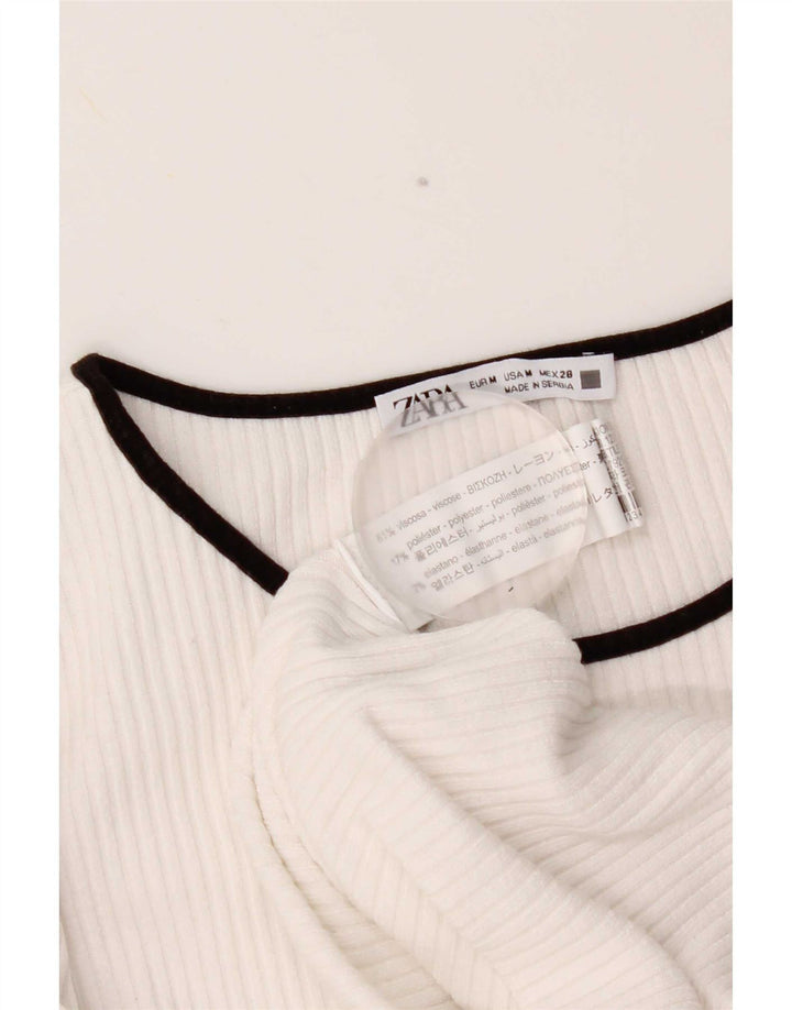 Top femei Zara cu mânecă lungă UK 12 Medium White Viscose