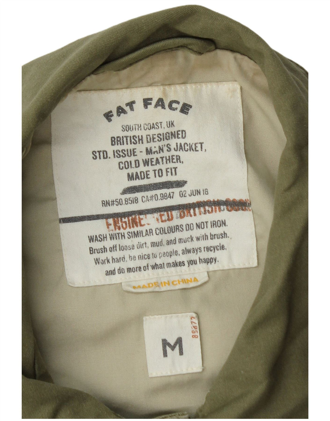 Fat Face Mens Bomber Jacket UK 38 Medium Khaki Bumbac