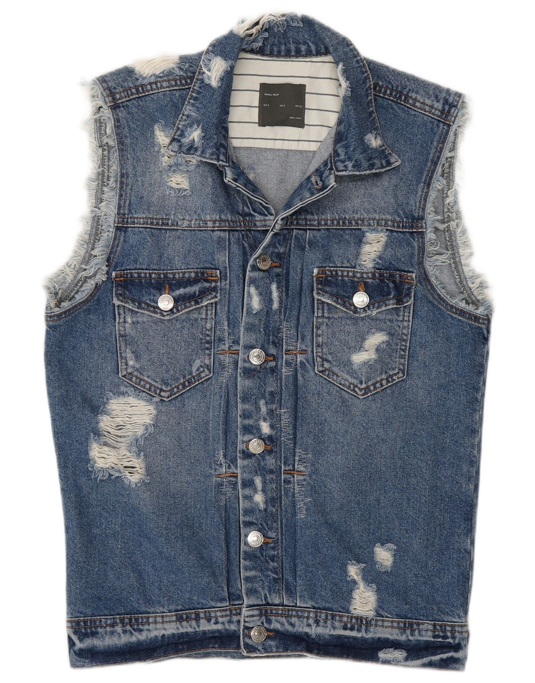 Gilet pentru bărbați din denim învechit Zara UK 36 mic, albastru, bumbac