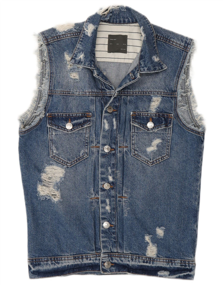 Gilet pentru bărbați din denim învechit Zara UK 36 mic, albastru, bumbac