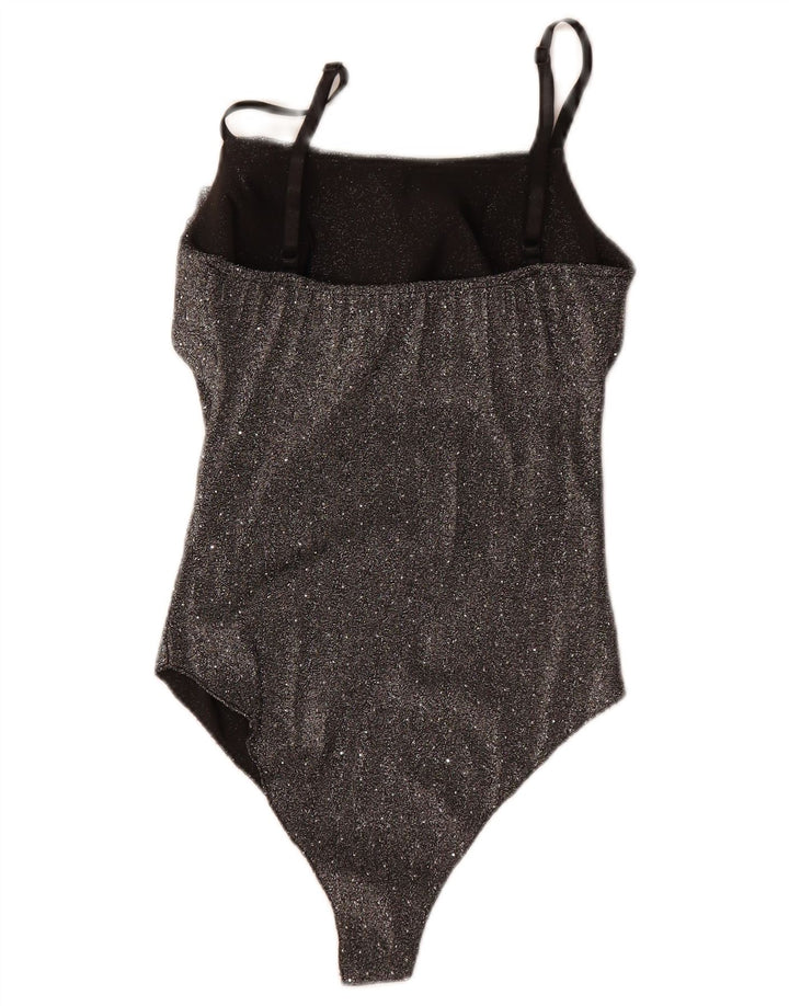Body de damă vintage fără mâneci UK 8 mic poliester negru cu pete