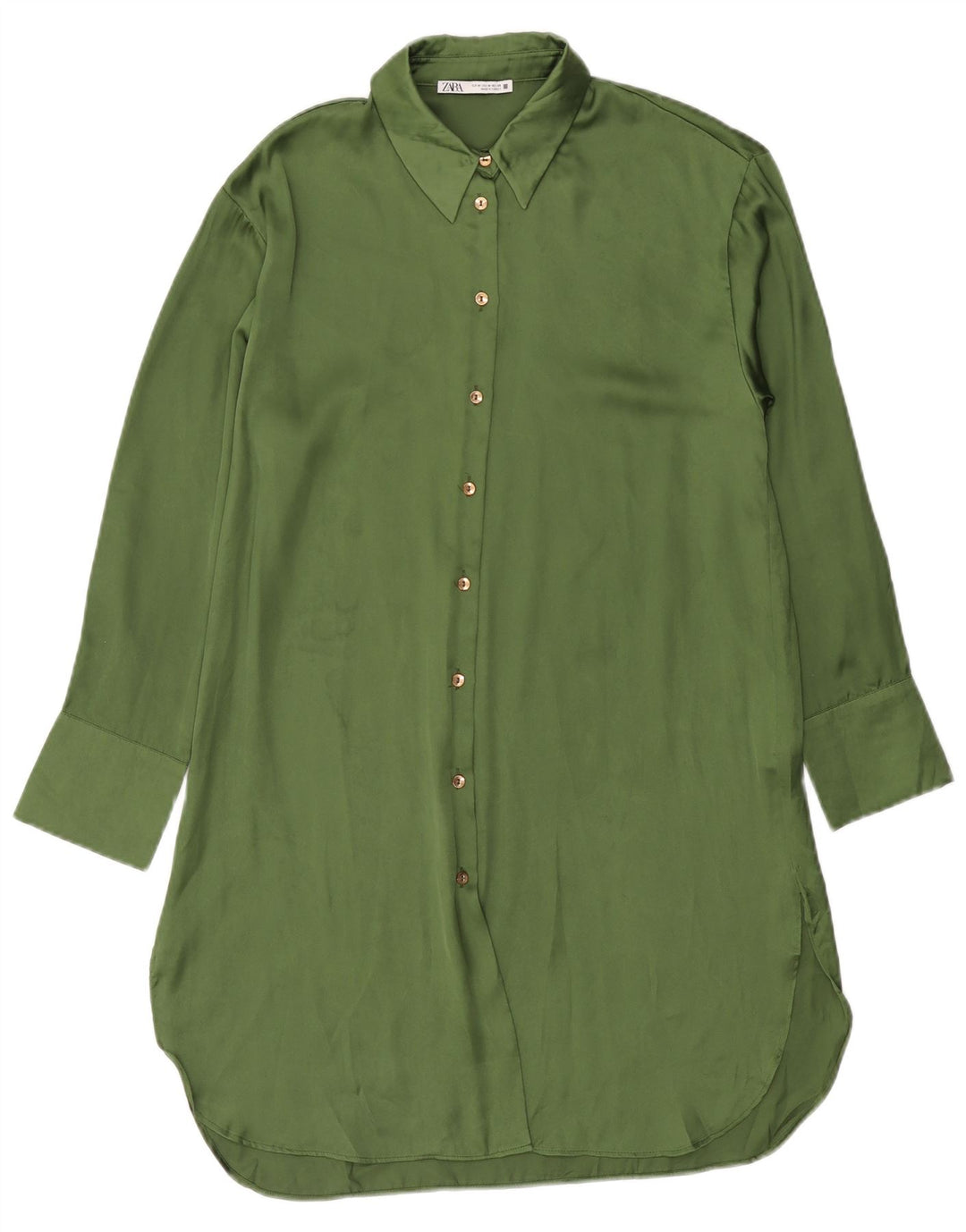 Rochie cămașă pentru femei Zara UK 14 Poliester verde mediu