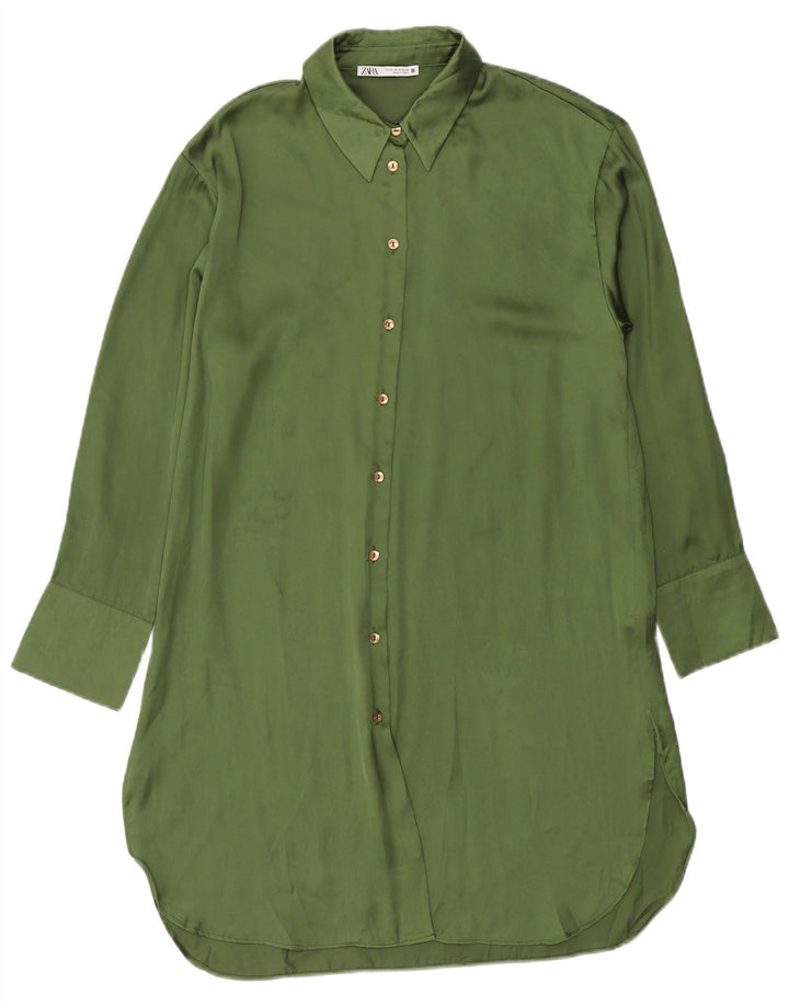 Rochie cămașă pentru femei Zara UK 14 Poliester verde mediu