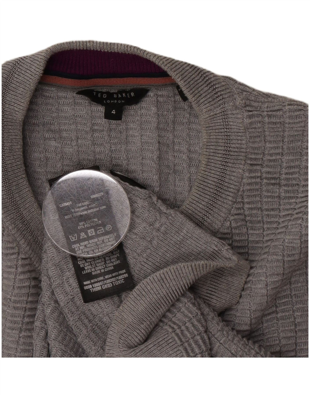 Pulover pentru bărbați Ted Baker, cu gât roșu, marimea 4, bumbac gri mare