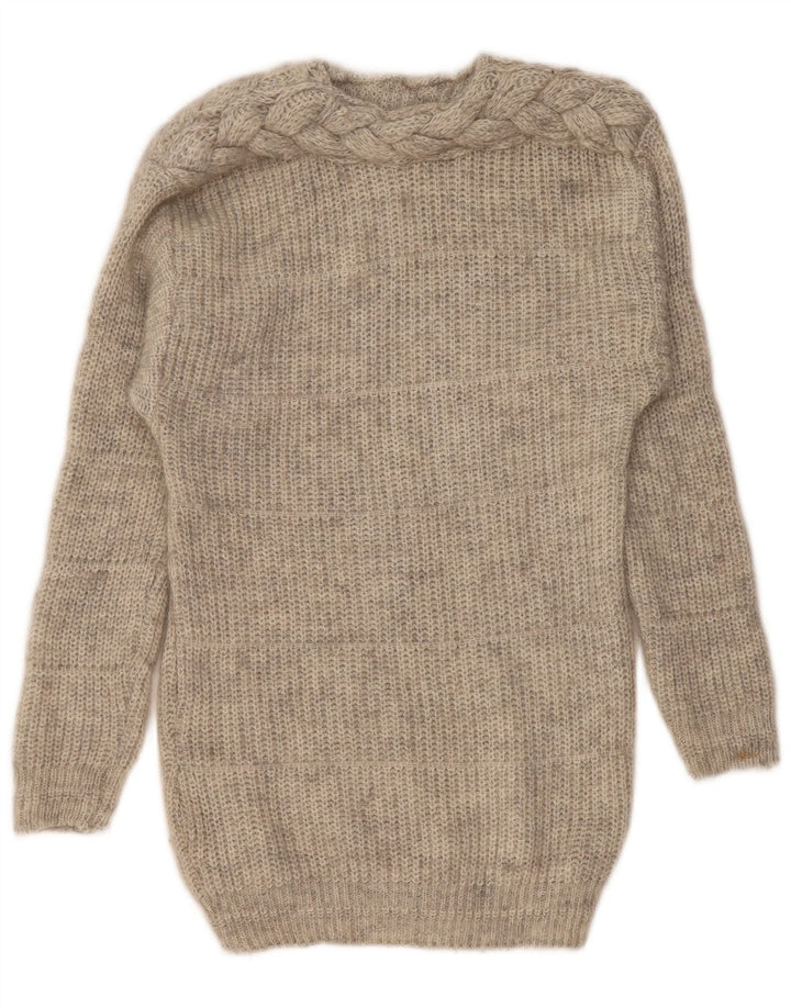 Pulover vintage pentru femei cu paragate cu gât turnut, UK 14, gri mediu
