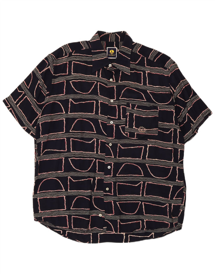 Cămașă pentru bărbați Navigare cu mânecă scurtă, mare, bleumarin, geometrică, viscoză