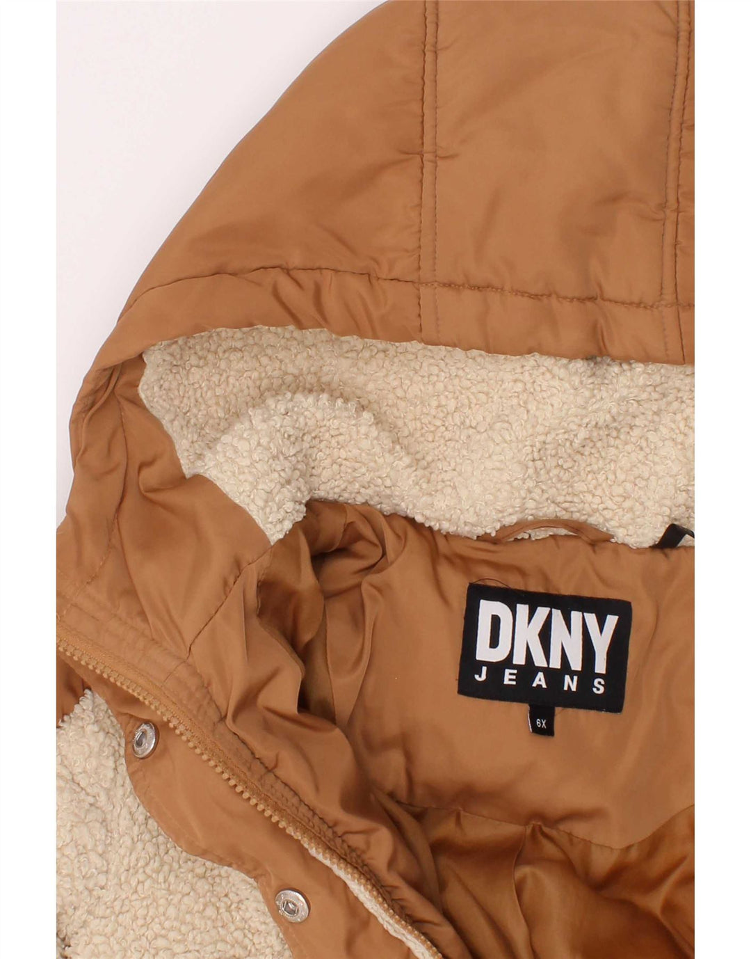 Jachetă căptușită cu glugă pentru fete Dkny 5-6 ani, maro, poliester