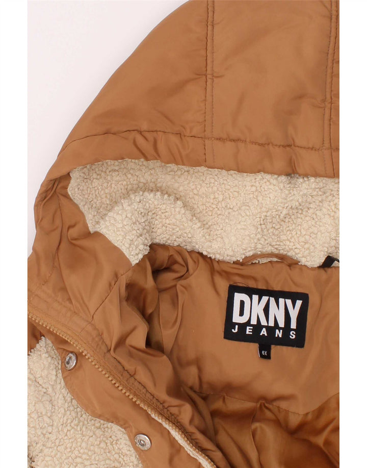 Jachetă căptușită cu glugă pentru fete Dkny 5-6 ani, maro, poliester
