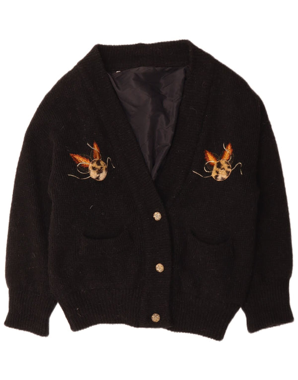 Pulover cardigan supradimensionat cu grafic pentru femei vintage UK 14 Medium Black