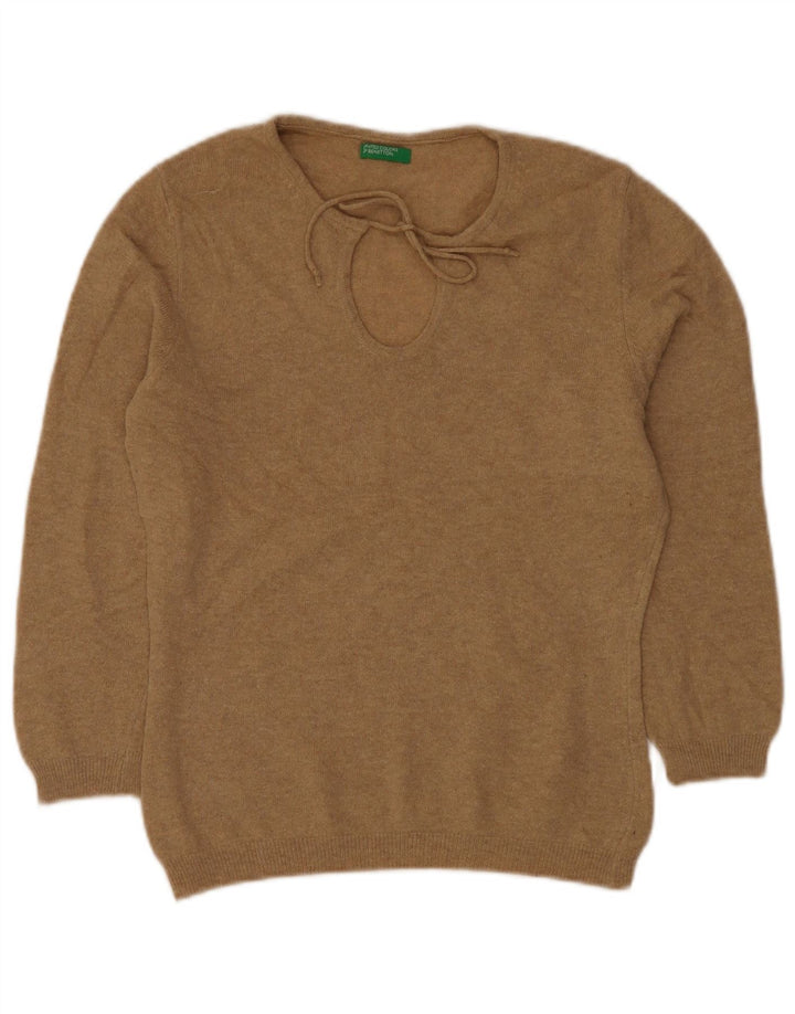 Pulover pentru damă BENETTON cu gât de barcă UK 12 Medium Bej Lână nouă