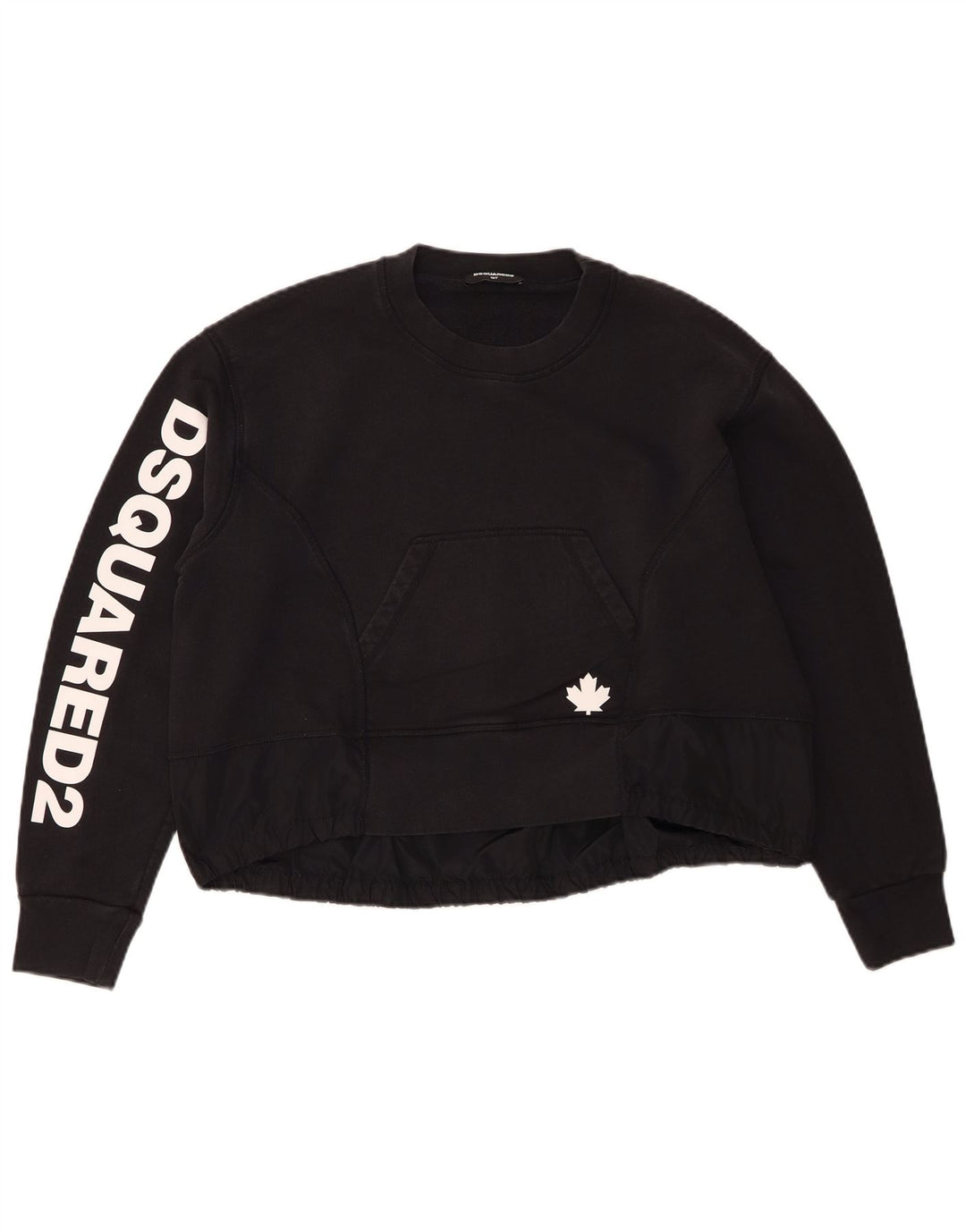 Dsquared2 Pulover pentru fete cu grafic crop supradimensionat 15-16 ani, negru