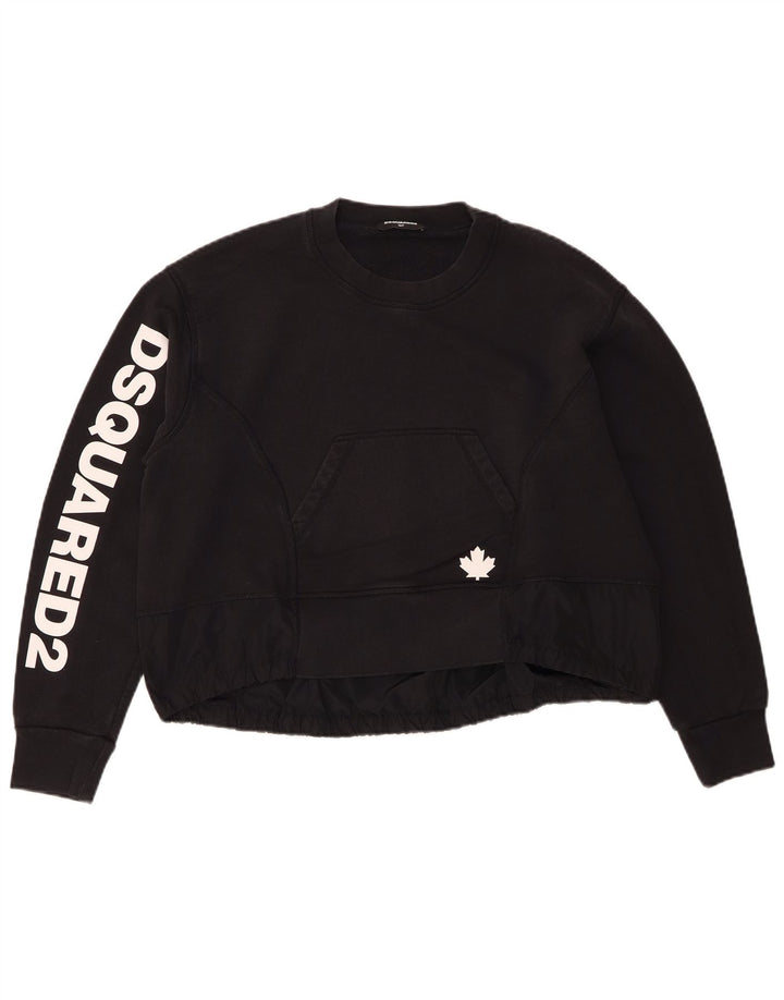 Dsquared2 Pulover pentru fete cu grafic crop supradimensionat 15-16 ani, negru