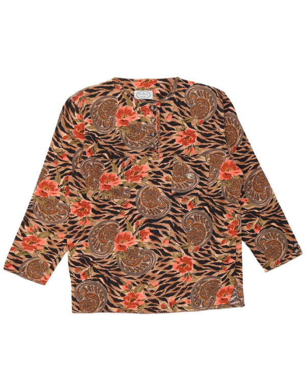 Top pentru femei vintage cu mânecă lungă EU 48 2XL maro bumbac Paisley