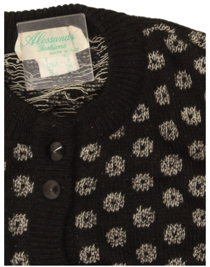 Pulover Vintage pentru femei Crop Cardigan US 8 Medium Black Argyle/Diamond