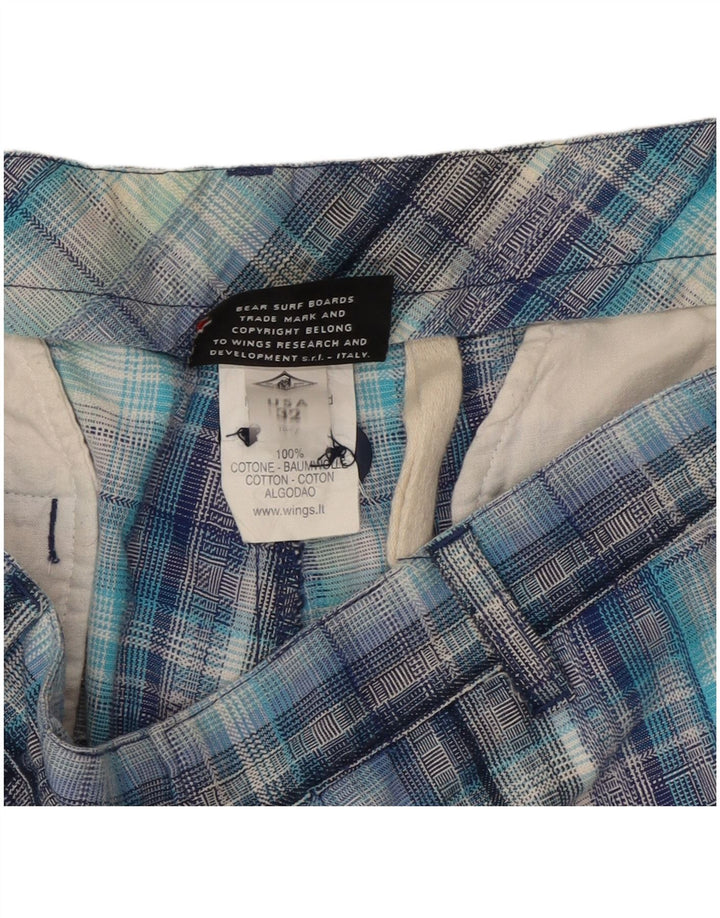 Pantaloni scurți cargo pentru bărbați Bear W32, bumbac cu carouri albastru mediu
