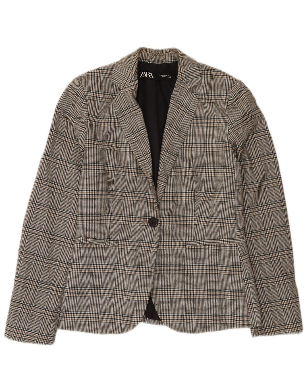 Blazer pentru femei Zara cu 1 nasture EU 34 2XS Poliester cu carouri gri