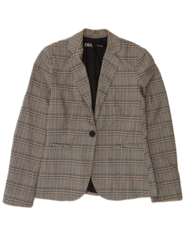 Blazer pentru femei Zara cu 1 nasture EU 34 2XS Poliester cu carouri gri