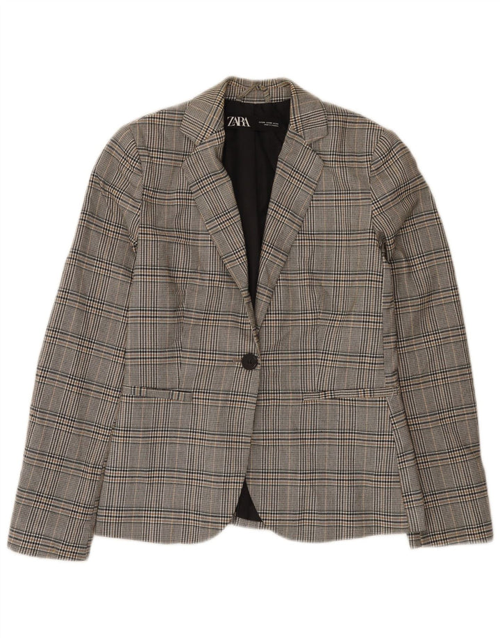 Blazer pentru femei Zara cu 1 nasture EU 34 2XS Poliester cu carouri gri