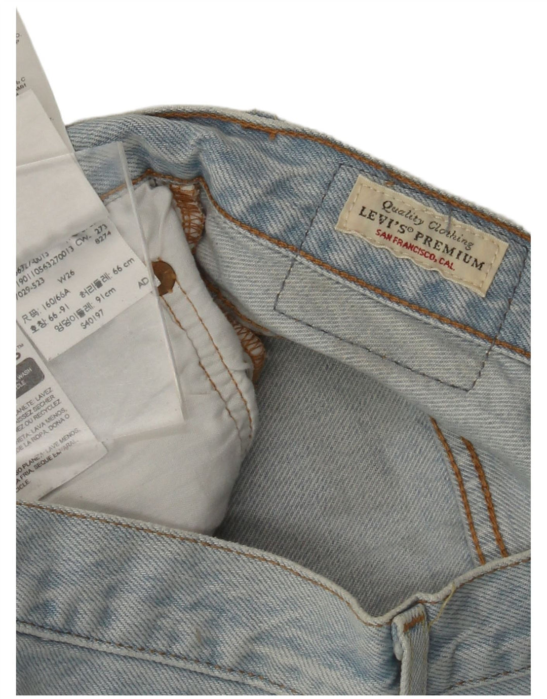 Pantaloni scurți din denim cu talie mare LEVI'S 501, W26, bumbac albastru mic