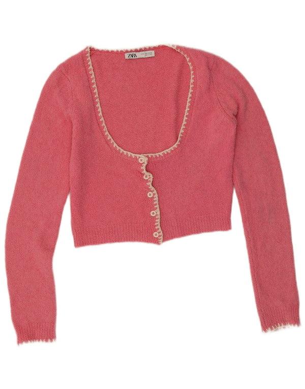 Pulover cardigan pentru femei Zara UK 12, bumbac roz mediu