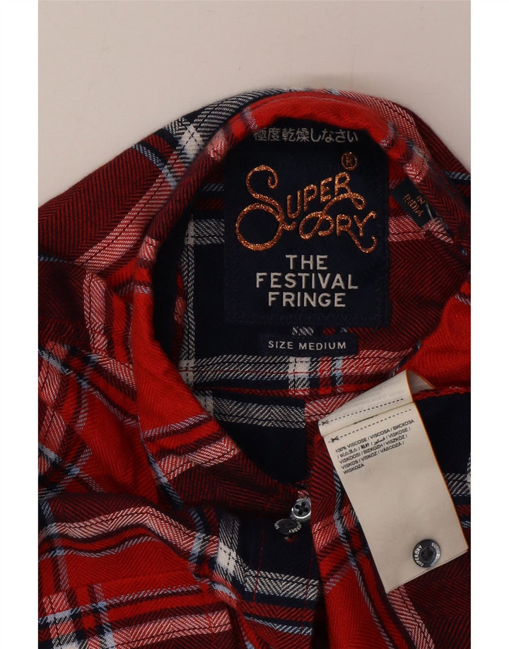 Cămașă de flanel pentru femei Superdry UK 14 Medium Red Check Viscose