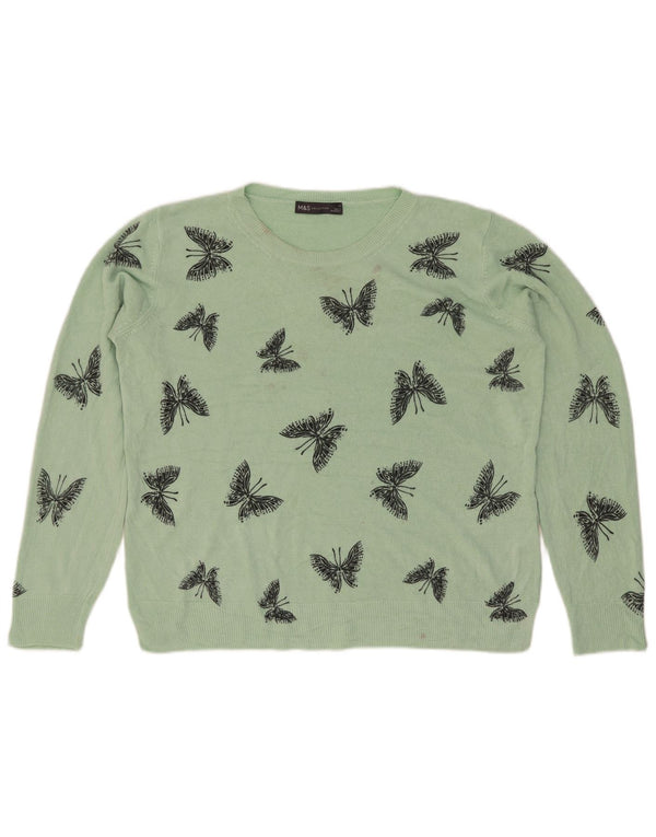 Pulover pentru femei Marks & Spencer, cu gât de barcă, Marea Britanie 16 Fluture verde mare