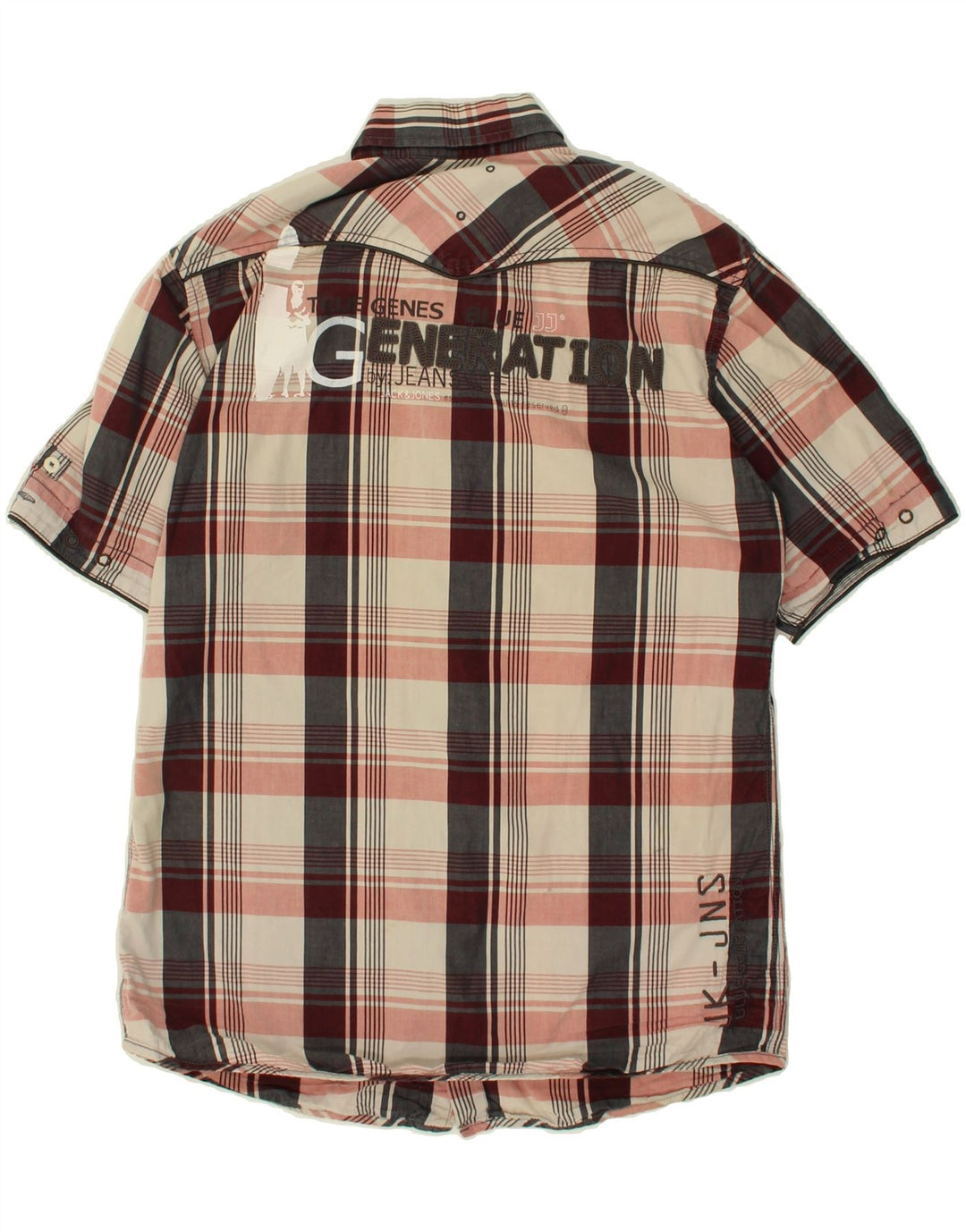JACK & JONES Mens Graphic Short Sleeve Shirt Medium Pink Check Cotton Vintage Jack & Jones and Second-Hand Jack & Jones from Messina Hembry 