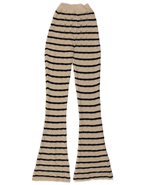 Pantaloni casual din croșetat evazați Zara pentru femei Mici L26 L33 în dungi alb