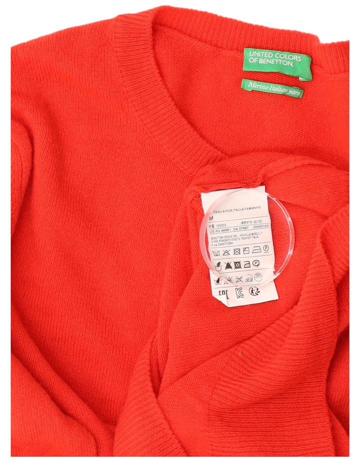 Pulover Benetton pentru femei cu gât roșu din lână virgină roșie medie UK 12
