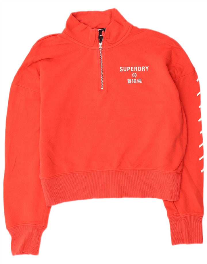 Pulover pentru damă Superdry Crop Zip Gâtul pentru femei UK 12 Bumbac portocaliu mediu