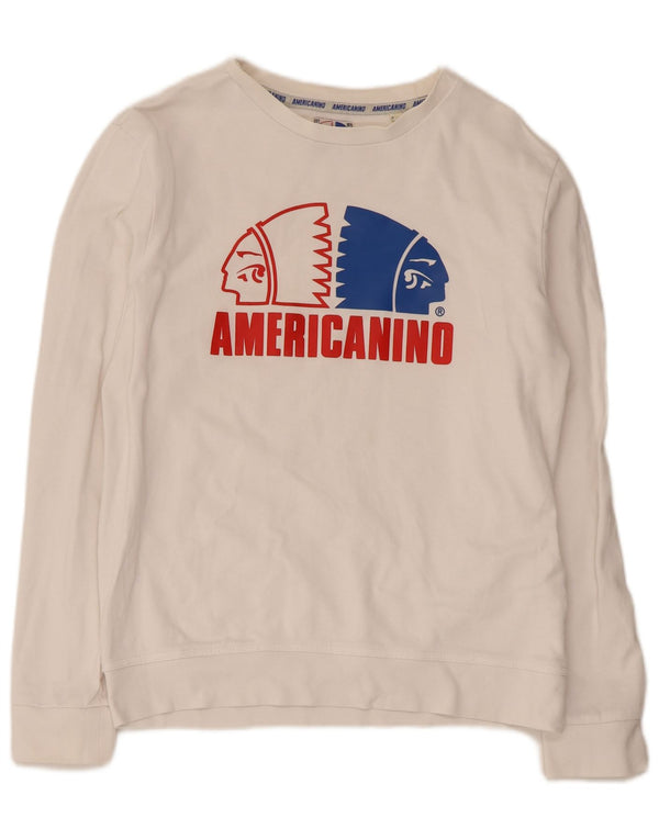 Americanino Pulover cu grafic pentru femei UK 12 Bumbac alb mediu