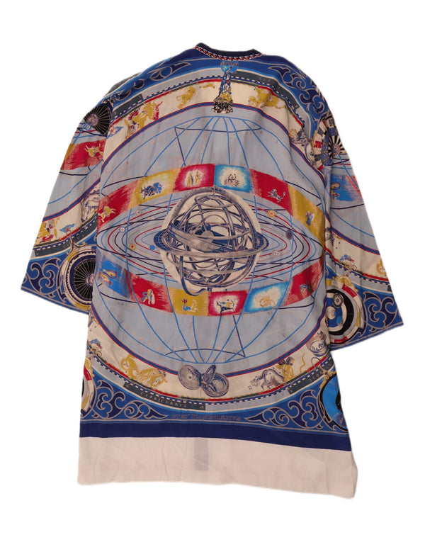 VINTAGE Rochie supradimensionată pentru femei cu model abstract, UK 14, albastru mediu